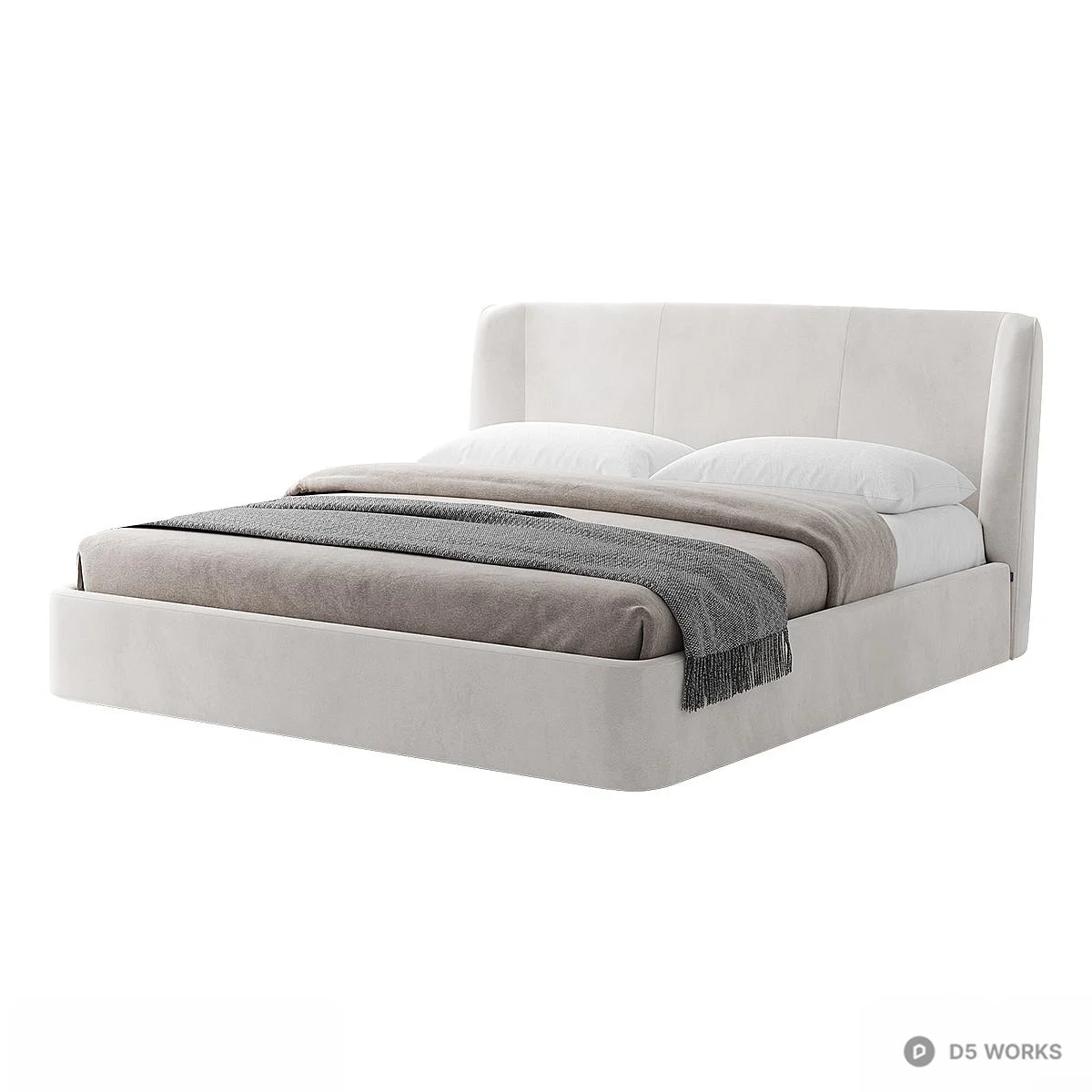 Minimalist Upholstered Platform Bed 3d model - Image 1