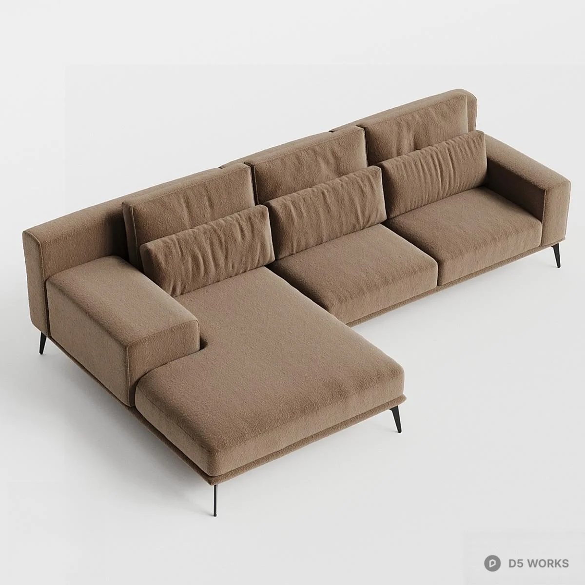 Minimalist Brown Sectional Sofa 3d model thumbnail 2