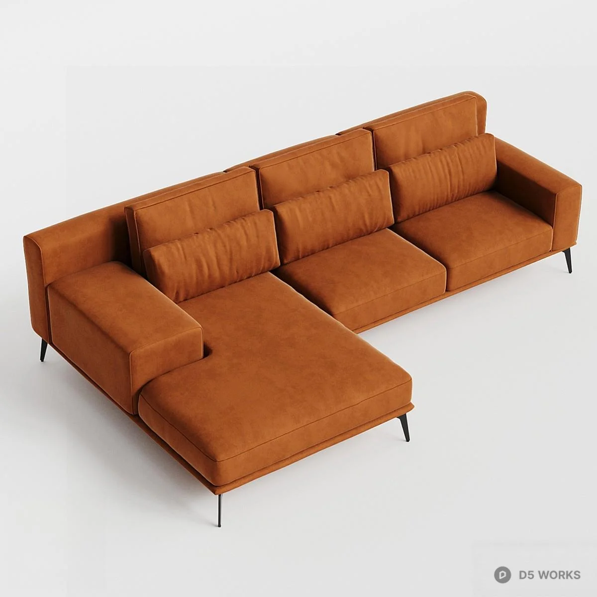 Minimalist Brown Sectional Sofa 3d model - Image 1