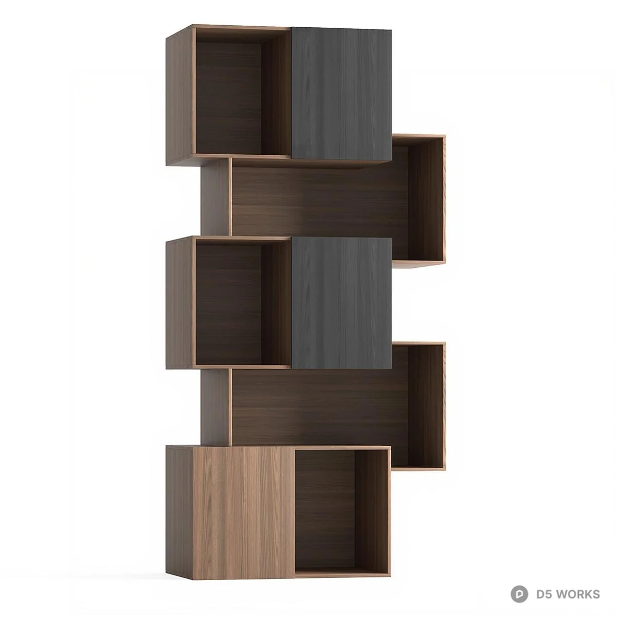 Asymmetrical Wood Grain Modular Shelving Unit 3d model thumbnail 2