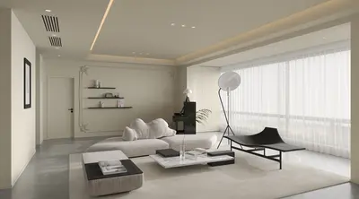 Minimalist Living Room with Floor Lamp and Low Sofa 3d model