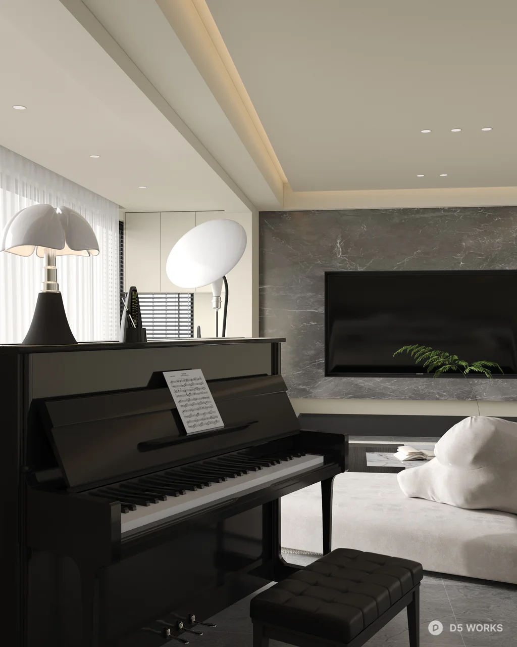 Minimalist Living Room with Floor Lamp and Low Sofa 3d model thumbnail 4