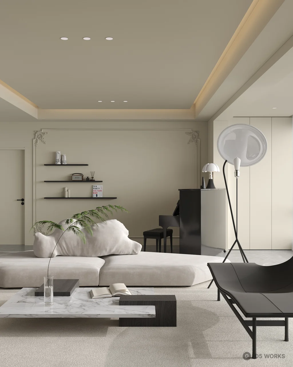 Minimalist Living Room with Floor Lamp and Low Sofa 3d model thumbnail 3