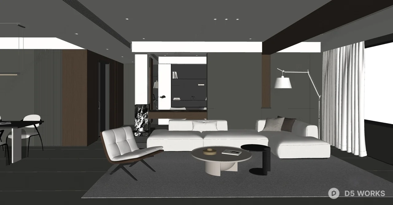 Modern Minimalist Living Dining Space 3d model thumbnail 3