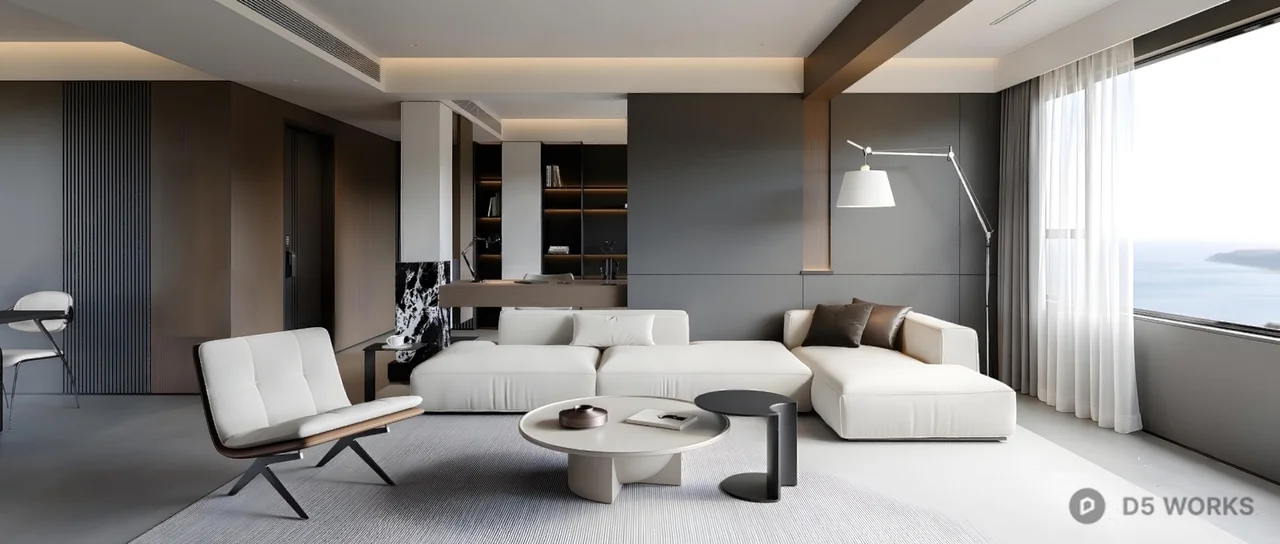 Modern Minimalist Living Dining Space 3d model - Image 1