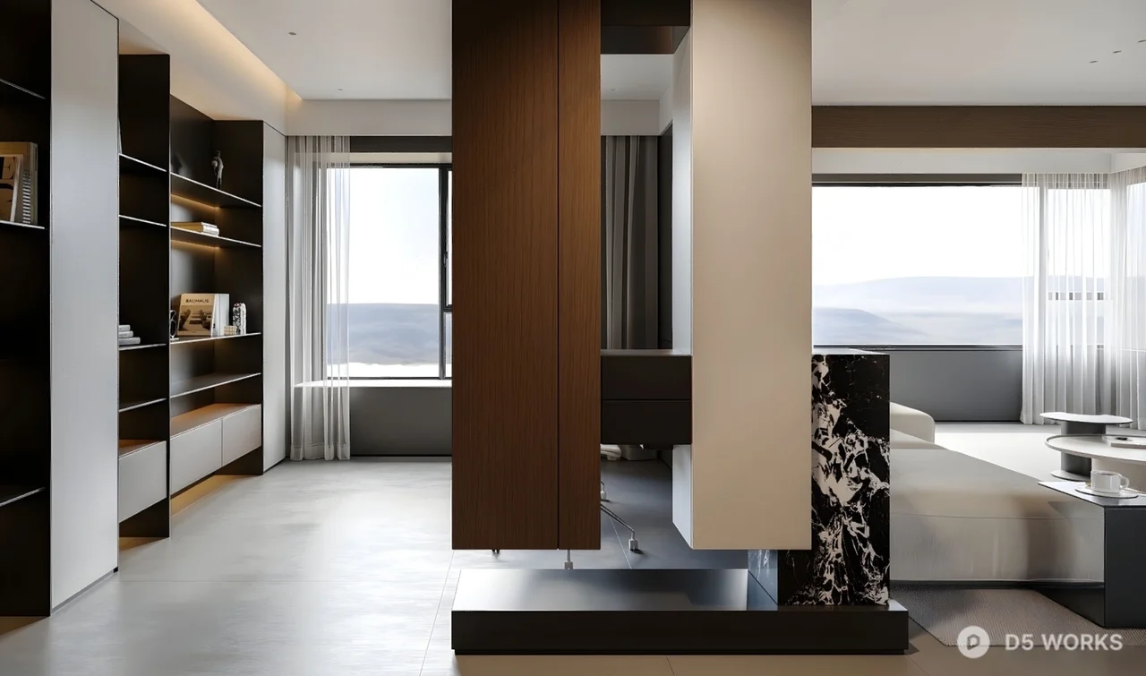 Modern Minimalist Living Dining Space 3d model thumbnail 2