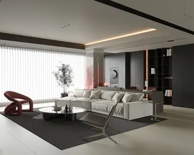 Minimalist Living Room with Dark Accent Wall 3d model
