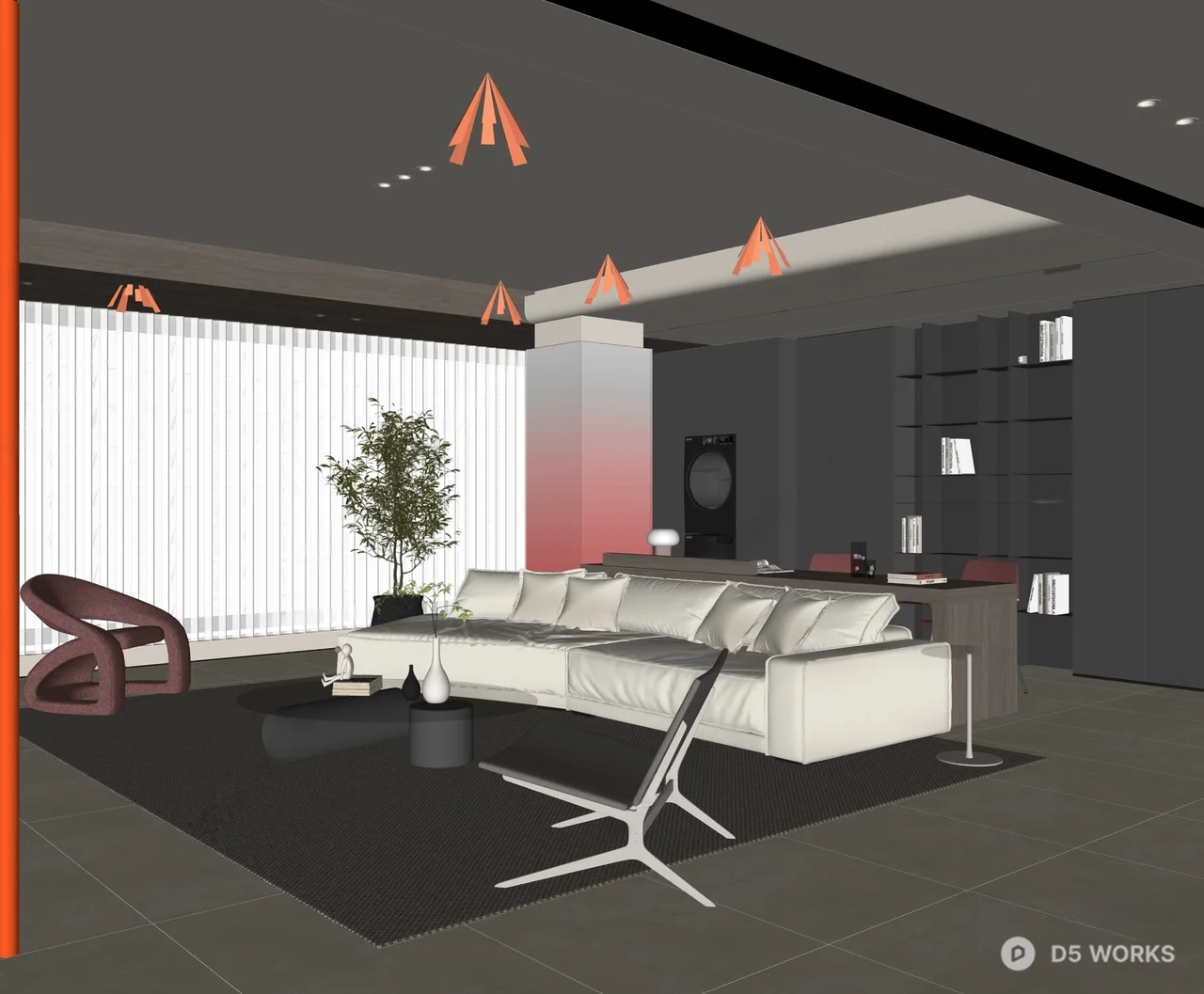 Minimalist Living Room with Dark Accent Wall 3d model thumbnail 2