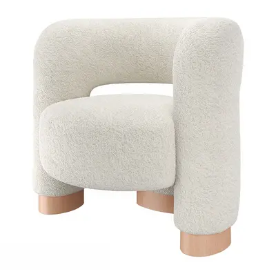Boucle Upholstered Leisure Chair With Wooden Legs 3d model