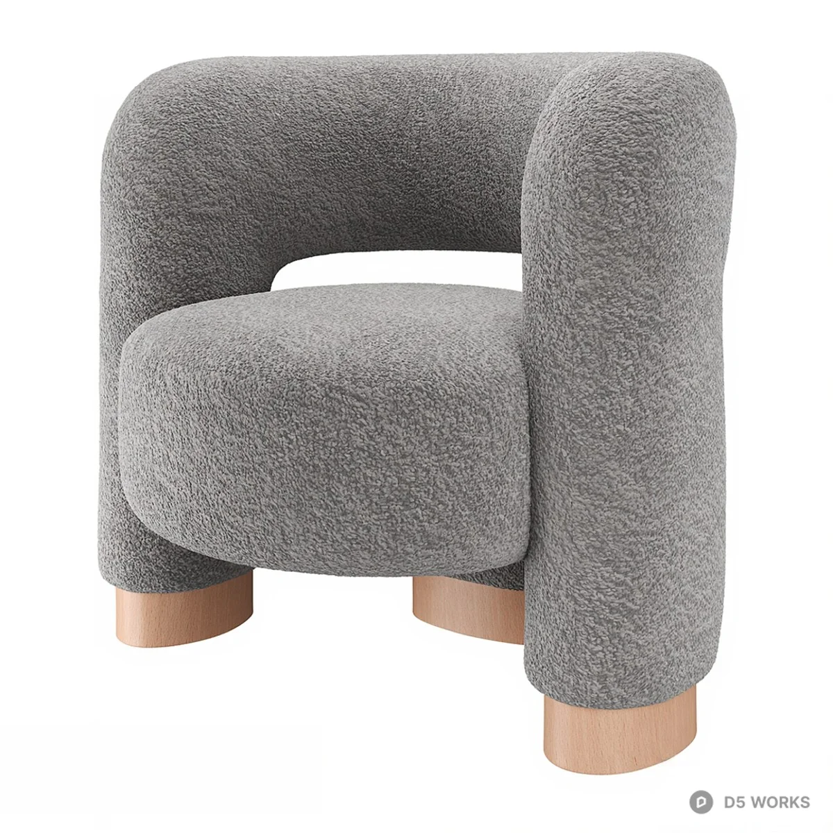 Boucle Upholstered Leisure Chair With Wooden Legs 3d model thumbnail 4