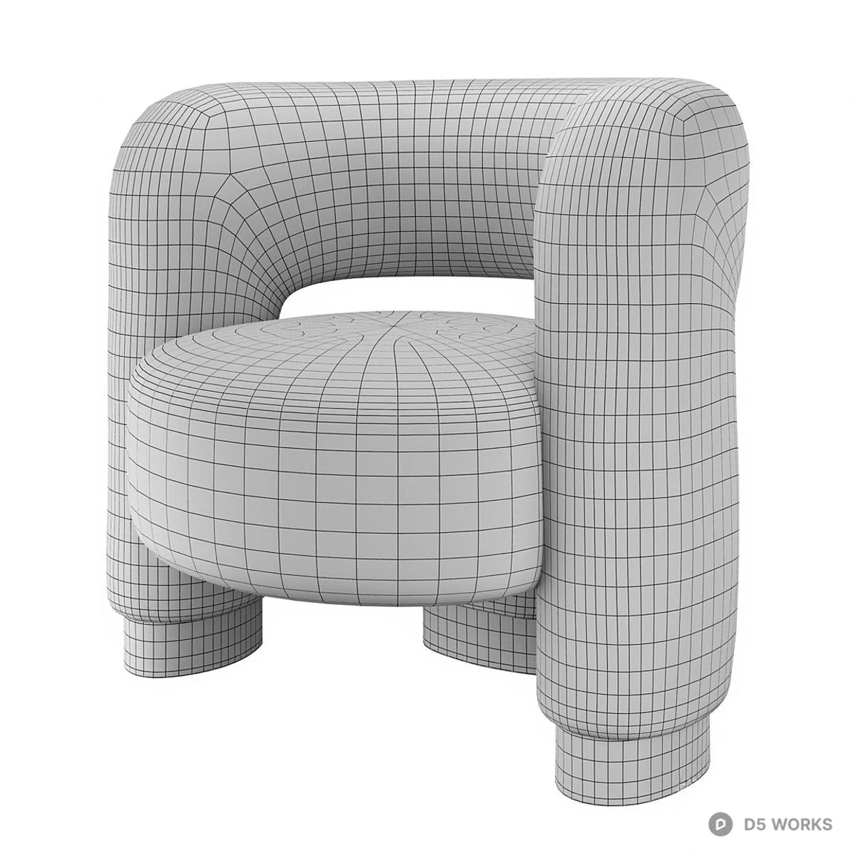 Boucle Upholstered Leisure Chair With Wooden Legs 3d model thumbnail 2