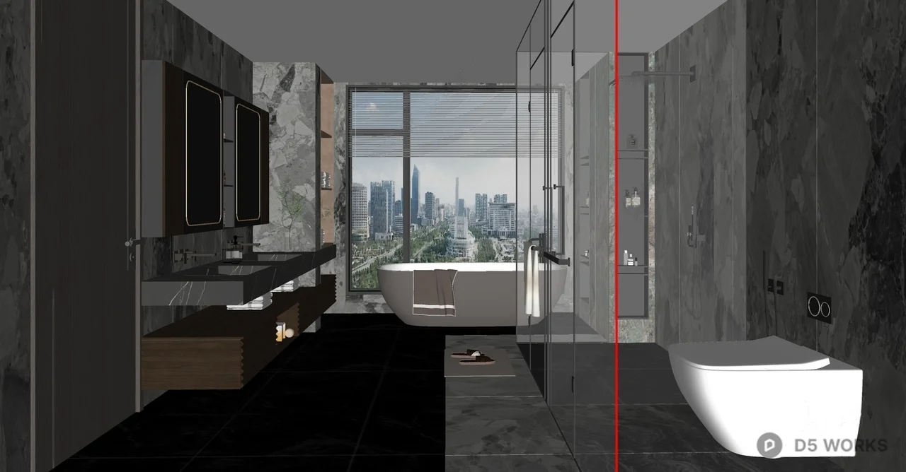 Modern Luxury Bathroom With City View 3d model thumbnail 2