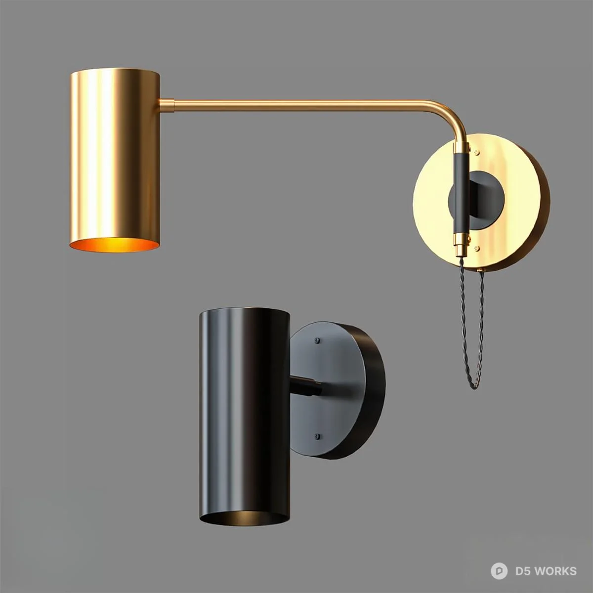 Minimalist Brass And Matte Black Wall Lamp 3d model - Image 1