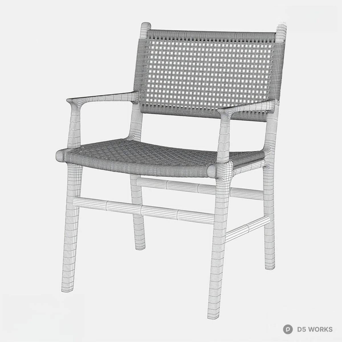 Rattan Woven Armchair With Wooden Frame 3d model thumbnail 2