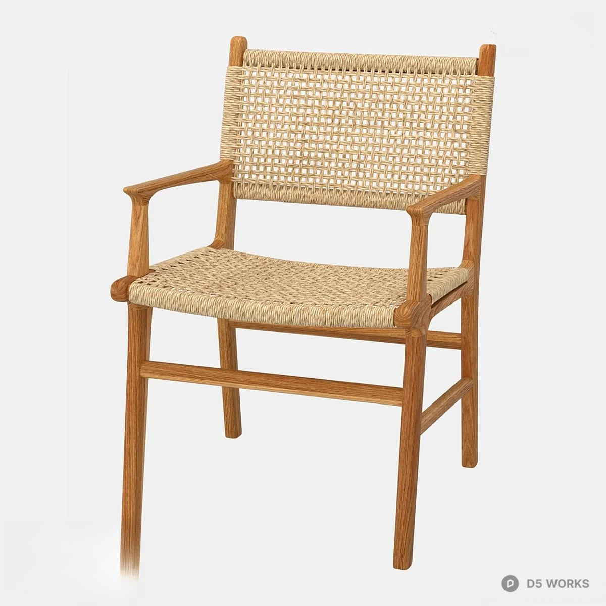 Rattan Woven Armchair With Wooden Frame 3d model - Image 1