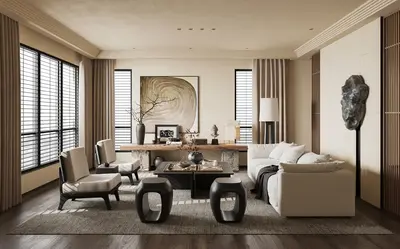 Minimalist Living Room with Wooden Accents 3d model