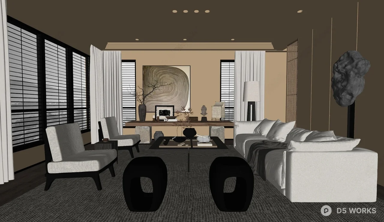 Minimalist Living Room with Wooden Accents 3d model thumbnail 2