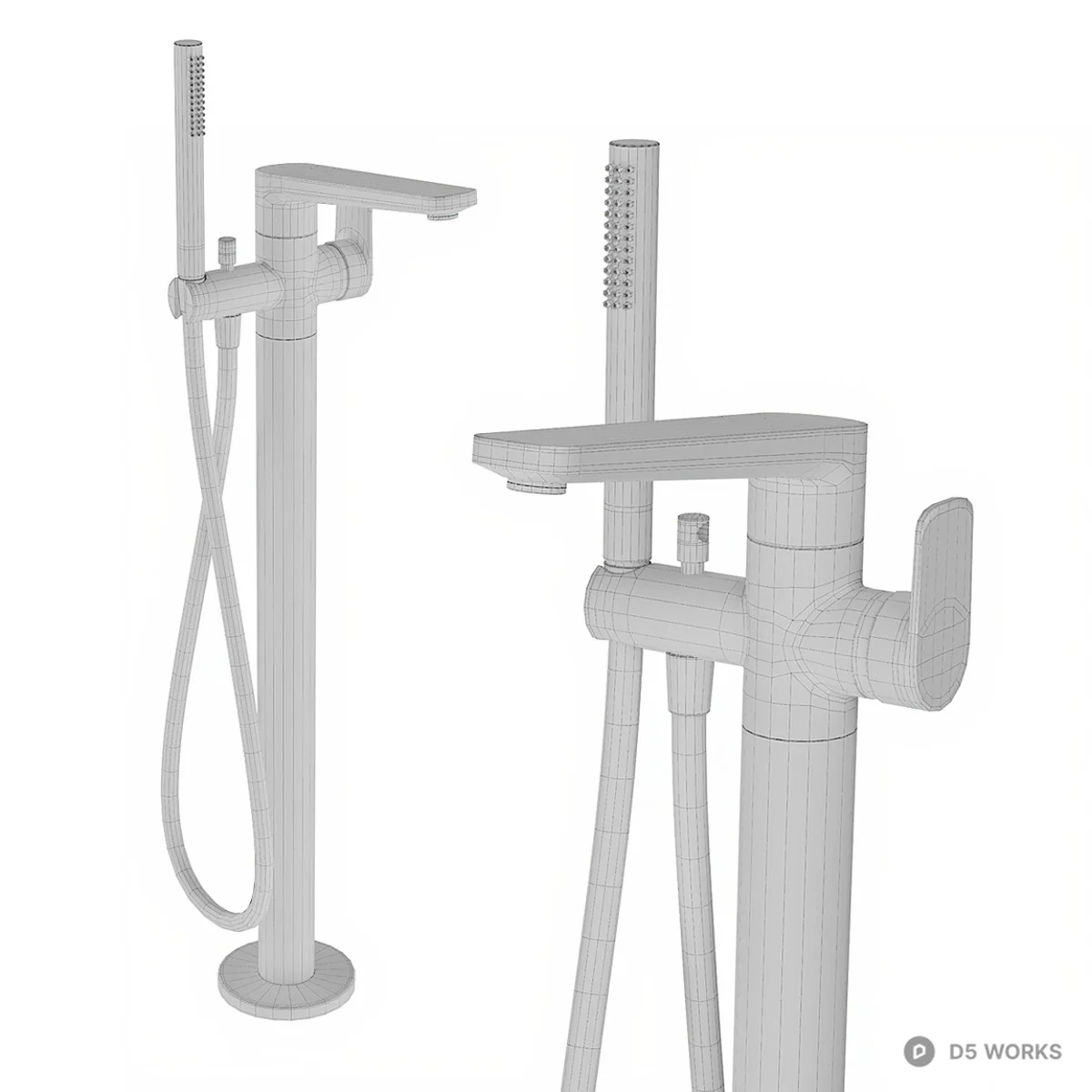 Matte Black Floor Mounted Shower Set 3d model thumbnail 2