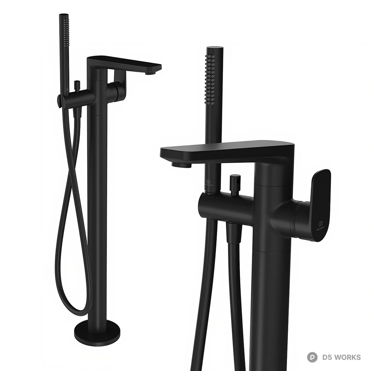 Matte Black Floor Mounted Shower Set 3d model - Image 1