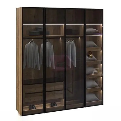 Modern Wood And Glass Wardrobe With LED Lighting 3d model