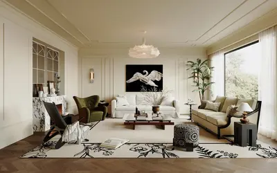 Mid Century Modern Living Room with Artistic Accent 3d model