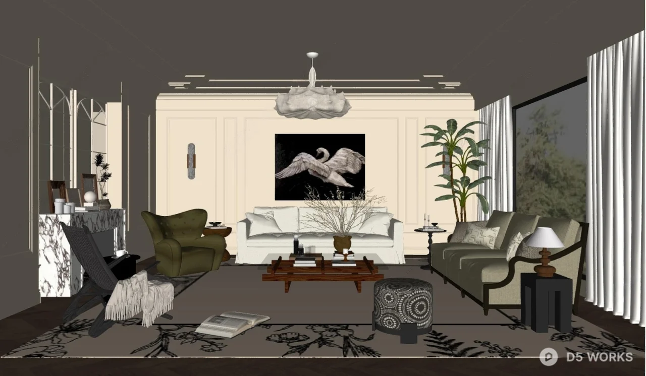 Mid Century Modern Living Room with Artistic Accent 3d model thumbnail 2