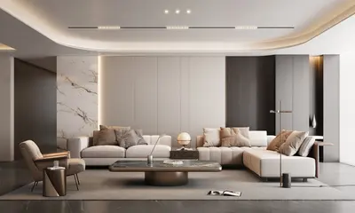 Modern Minimalist Living Room with Ambient Lighting 3d model