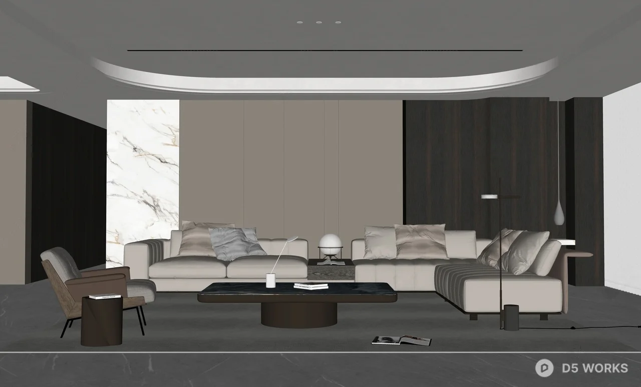 Modern Minimalist Living Room with Ambient Lighting 3d model thumbnail 2