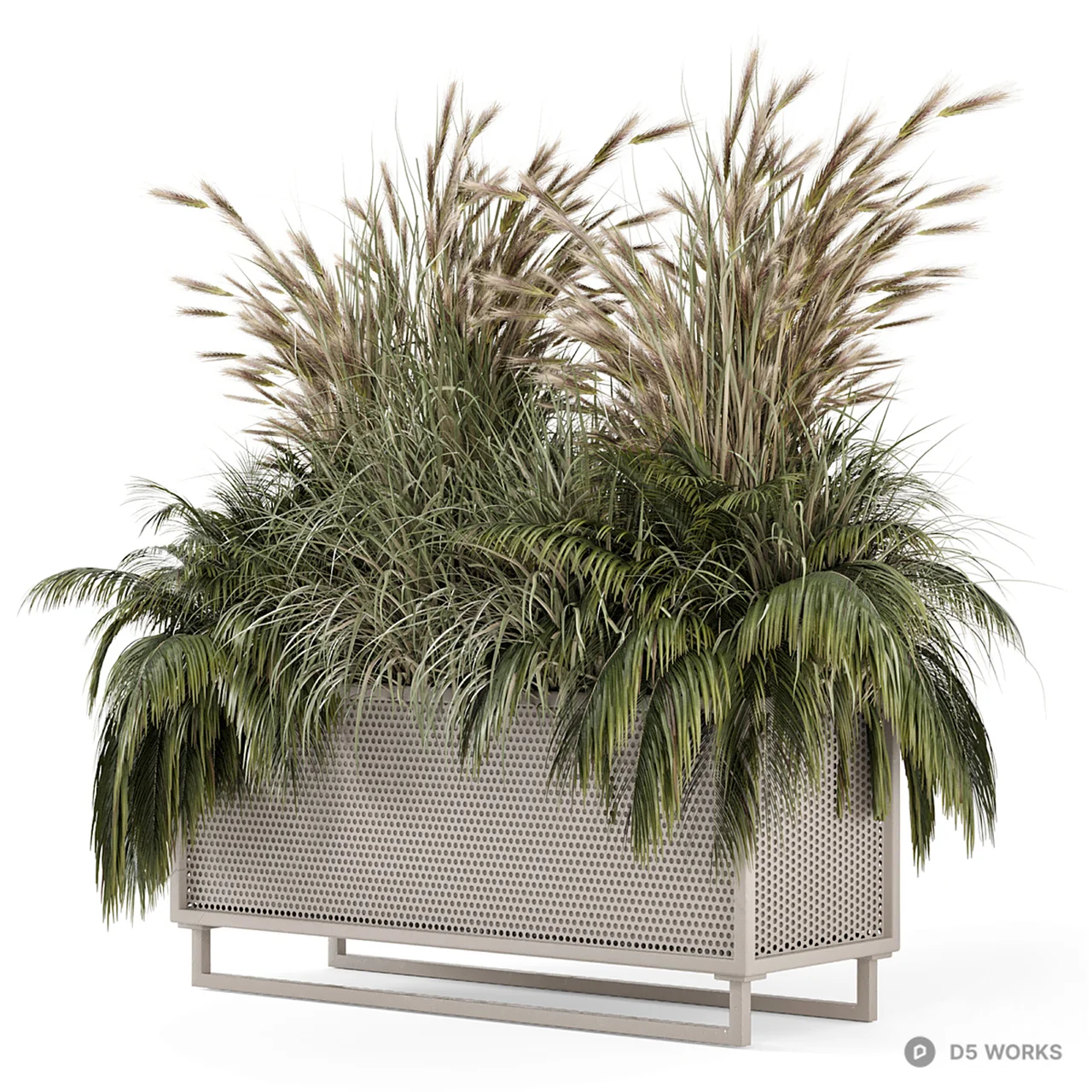 Metal Mesh Planter With Ornamental Grasses 3d model - Image 1