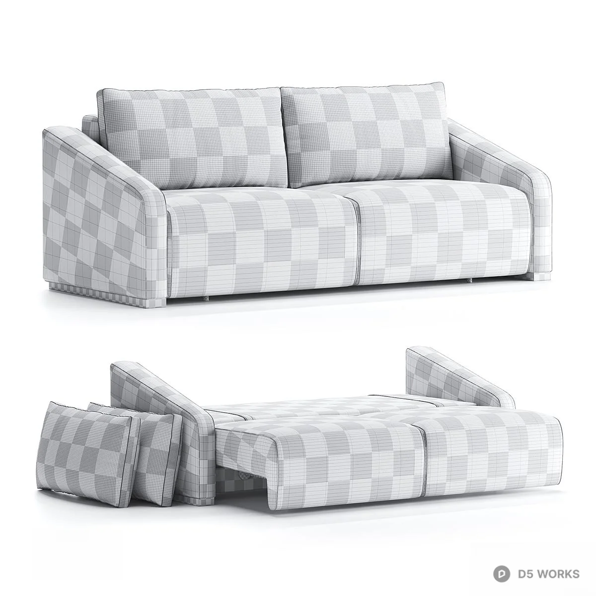 Minimalist Transformable Double Sofa 3d model thumbnail 4