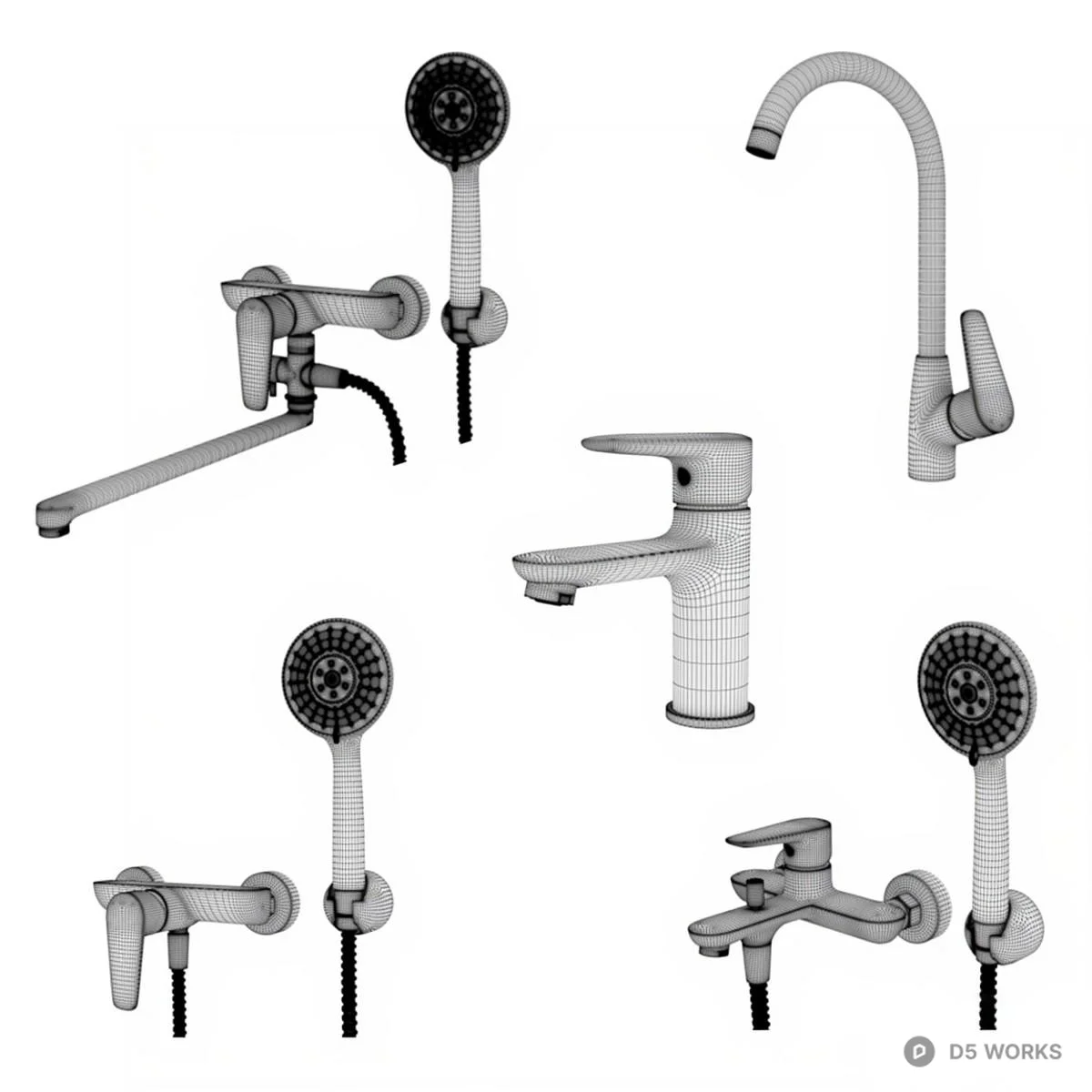 Chrome Faucet Set 3d model thumbnail 2