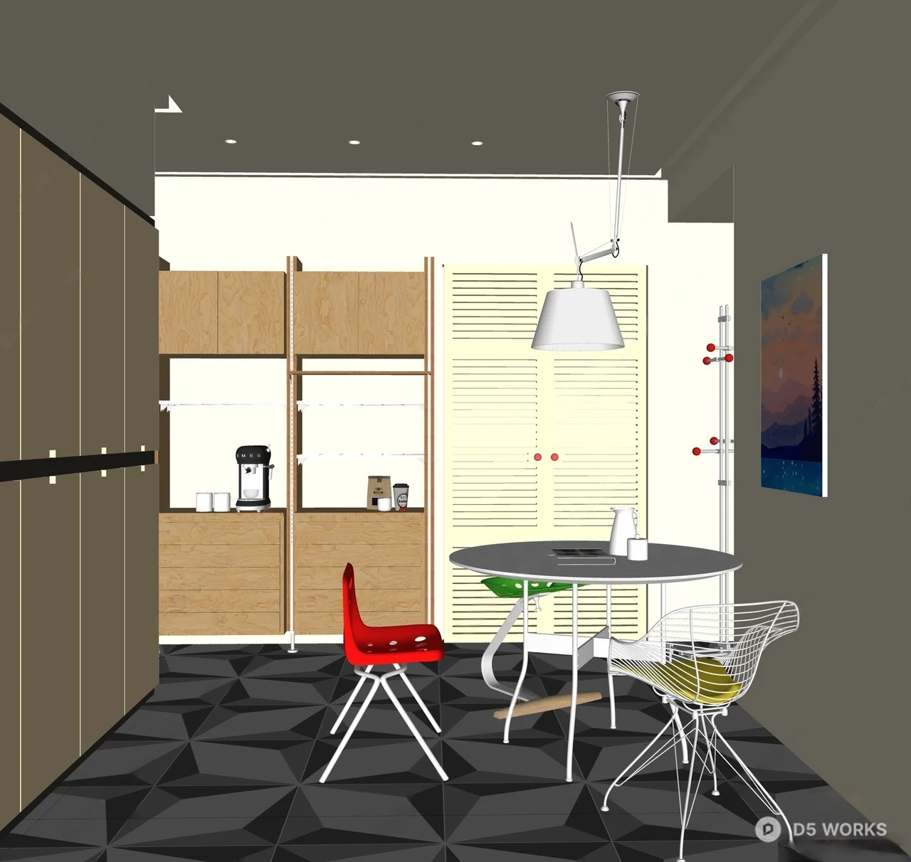 Minimalist Dining Space with Geometric Floor 3d model thumbnail 2