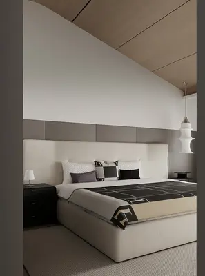 Minimalist Modern Bedroom with Geometric Headboard 3d model