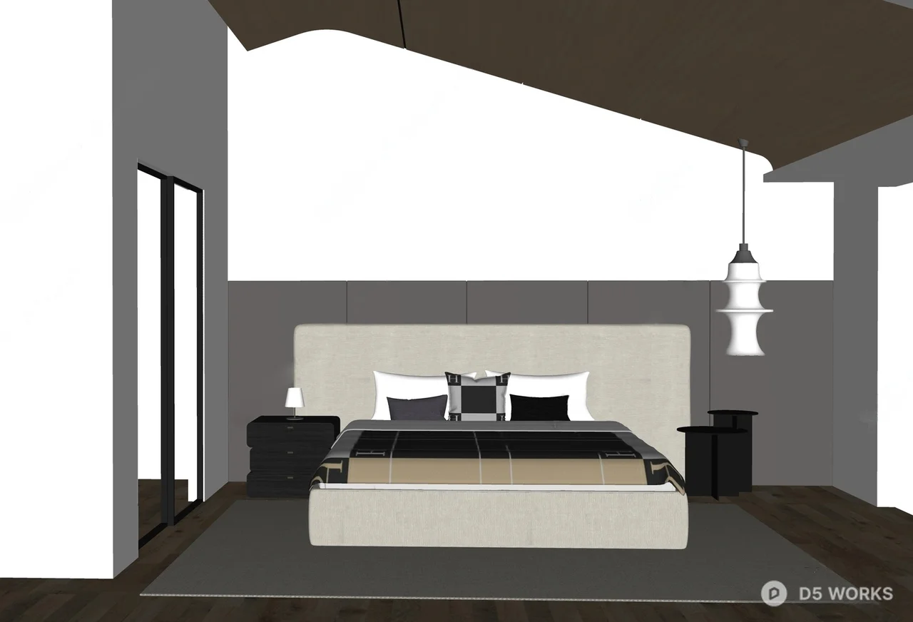 Minimalist Modern Bedroom with Geometric Headboard 3d model thumbnail 2