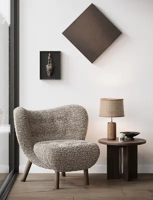 Textured Boucle Armchair With Wooden Legs 3d model