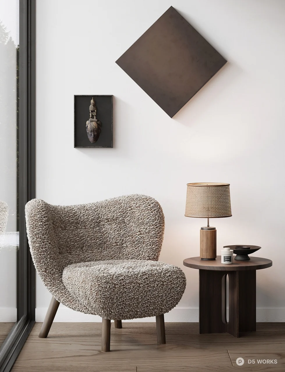 Textured Boucle Armchair With Wooden Legs 3d model - Image 1