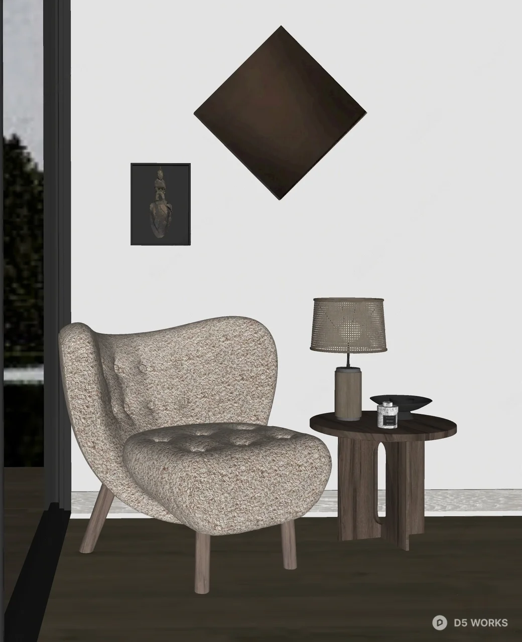 Textured Boucle Armchair With Wooden Legs 3d model thumbnail 2