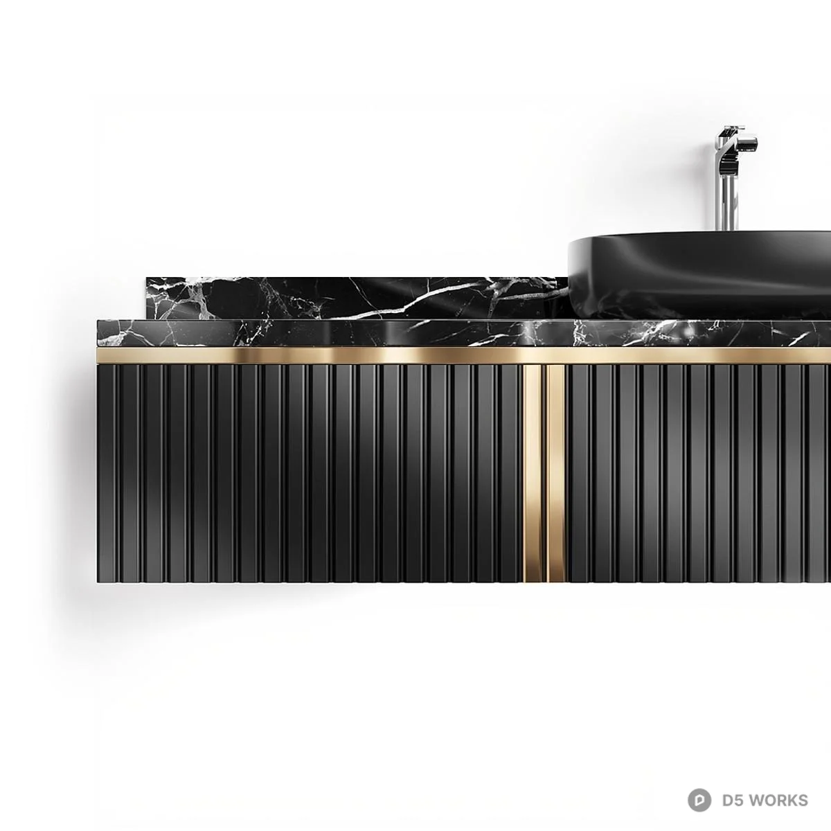 Black Marble Vanity With Gold Trim 3d model thumbnail 2