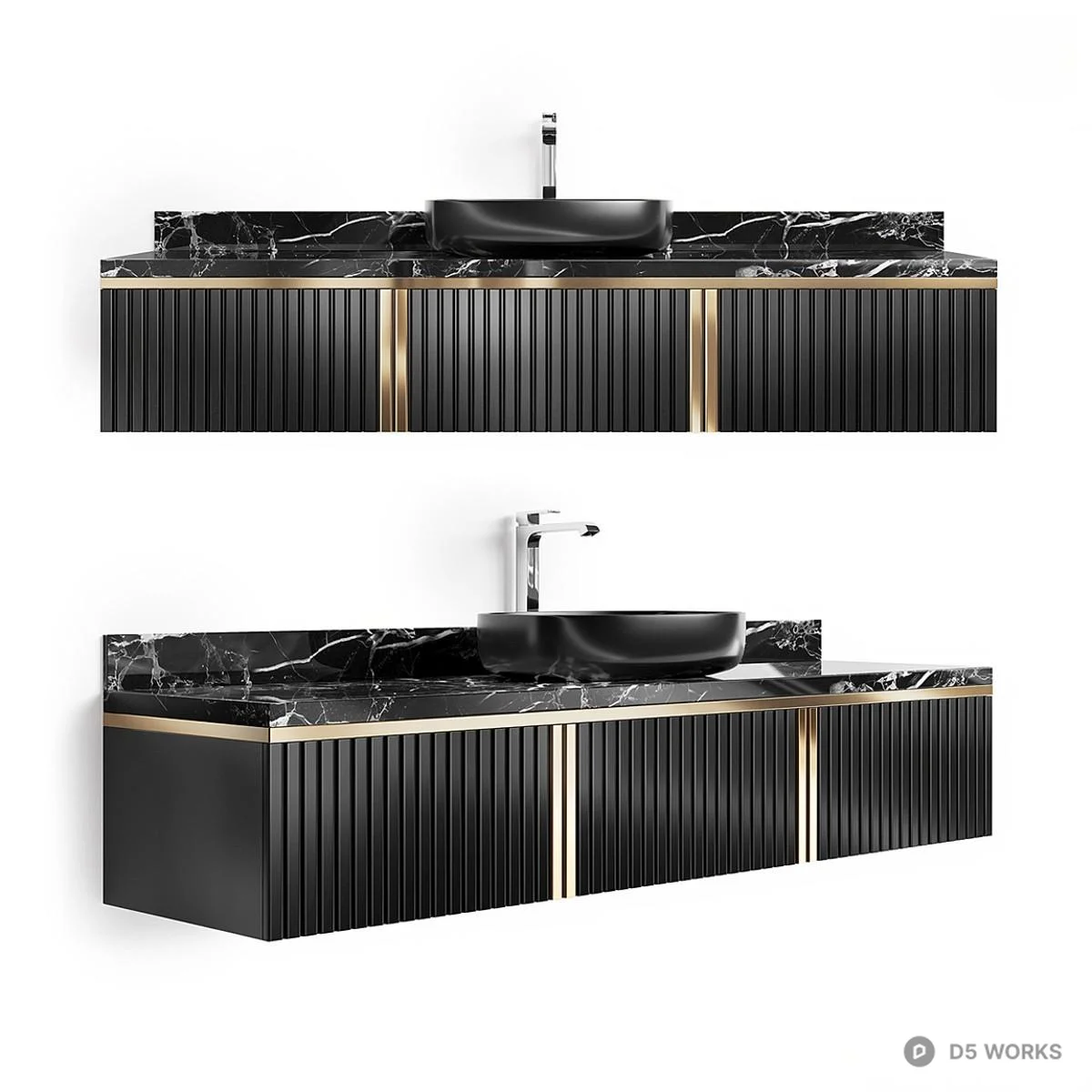 Black Marble Vanity With Gold Trim 3d model - Image 1