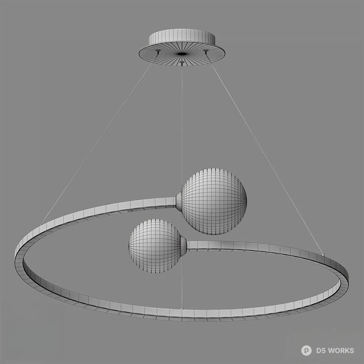 Modern Circular LED Pendant Light With Dual Spheres 3d model thumbnail 2