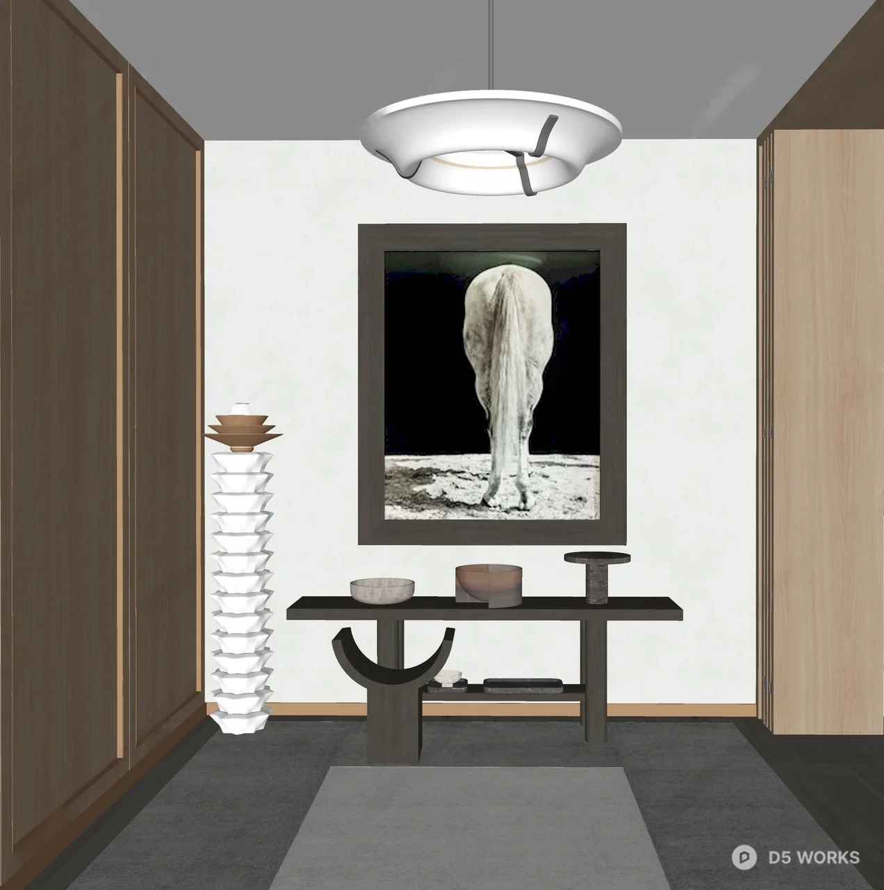 Minimalist Entryway With Decorative Cabinet And Oval Mirror 3d model thumbnail 2