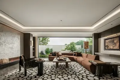 Mid Century Modern Living Room with Geometric Flooring 3d model