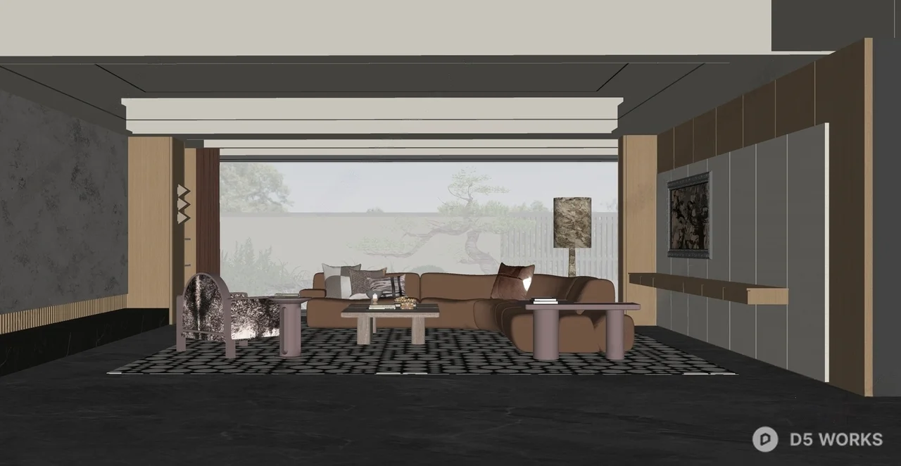 Mid Century Modern Living Room with Geometric Flooring 3d model thumbnail 2