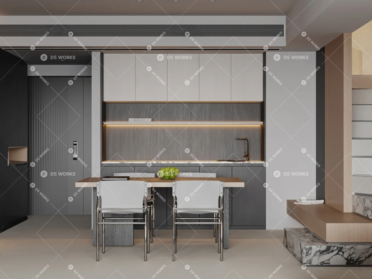Modern Living & Dining Room 3d model thumbnail 3