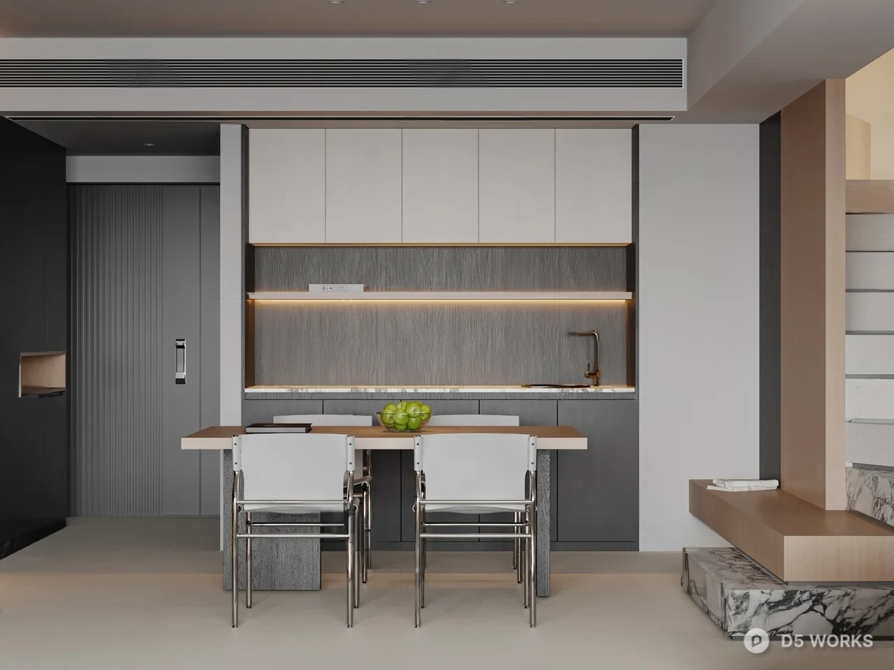 Minimalist Living Dining Space 3d model thumbnail 3