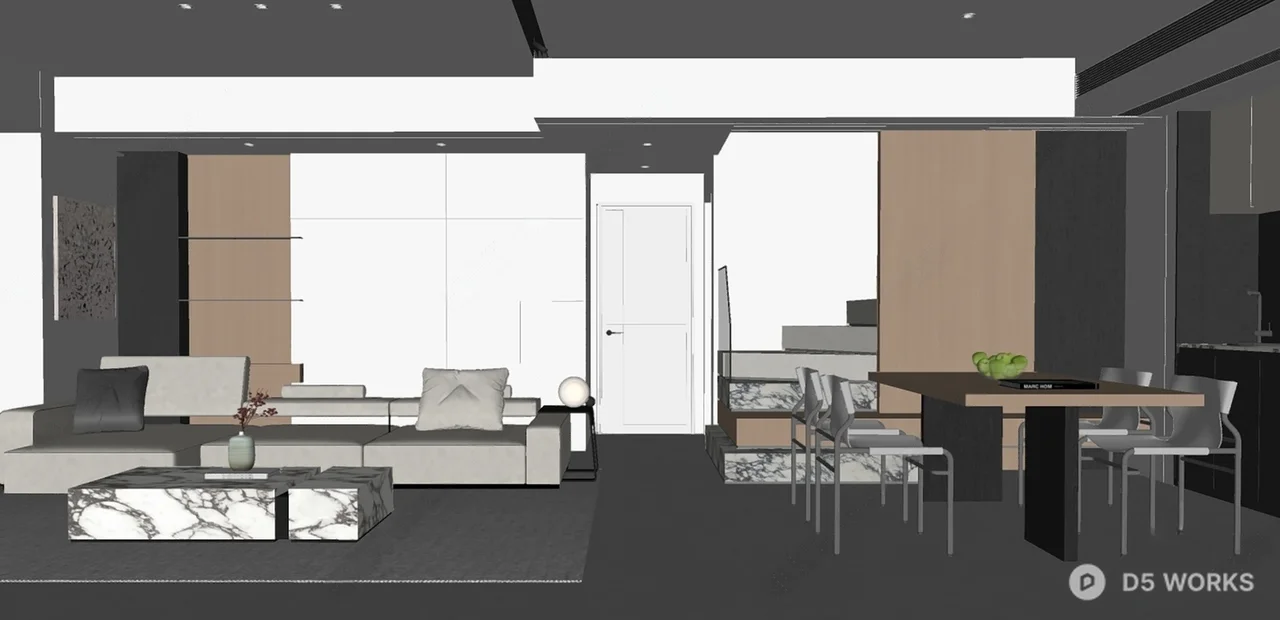 Minimalist Living Dining Space 3d model thumbnail 2