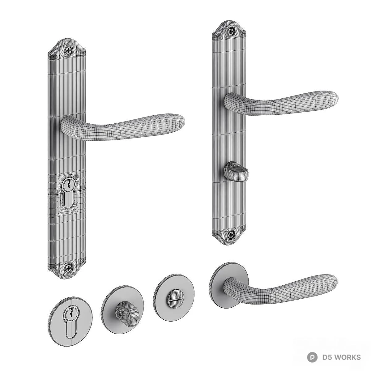 Matte Black Door Handle Set 3d model thumbnail 2