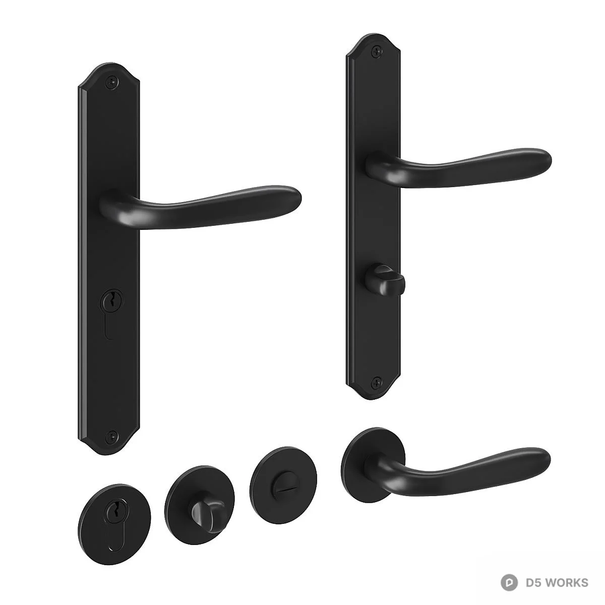 Matte Black Door Handle Set 3d model - Image 1