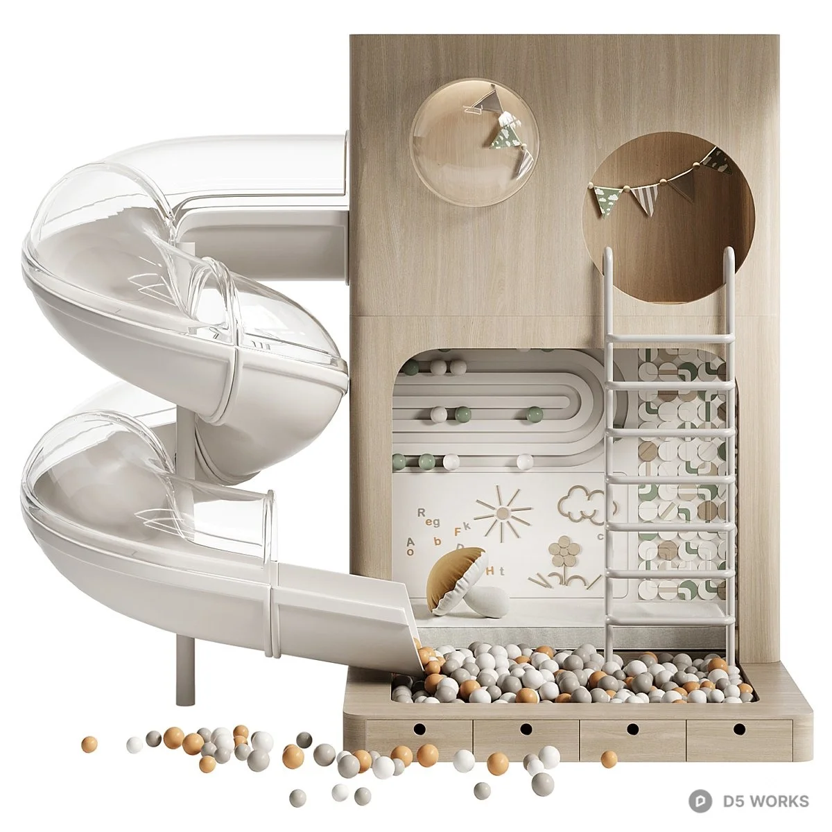 Wooden Play Structure With Slide 3d model thumbnail 2