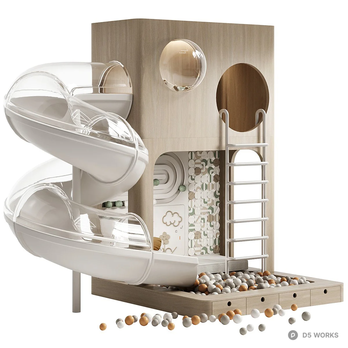 Wooden Play Structure With Slide 3d model thumbnail 3